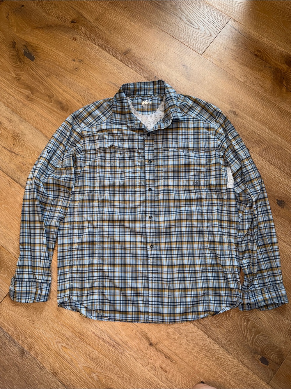 Rei Men's Long-Sleeve Plaid Button-Up Shirt - Blue & Brown large